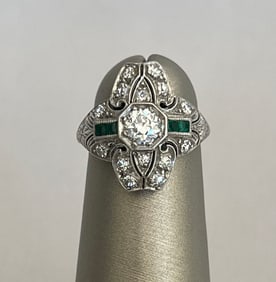 Diamond and Emerald Lady's Cocktail Ring Set in Platinum