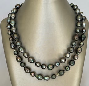 Baroque 8mm x 11mm Peacock Tahitian Pearl Necklace, 14k White Gold Clasp