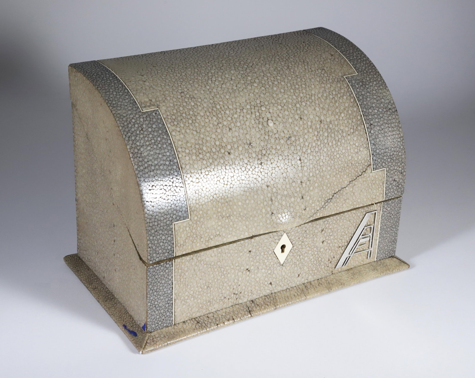 Shagreen Art Deco Letter Box, Two Tone Skin Hinged Top: Shagreen Art Deco Letter Box, Two Tone Skin Hinged Top, applied Art Deco silver initials, interior fitted with fabric covered narrow slots Height 7.25 in. Width 10.25 in. Depth 6 in.