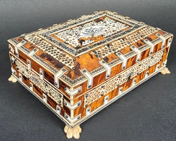 Antique Tortoiseshell and Bone British Regency Jewelry Box 19th century
