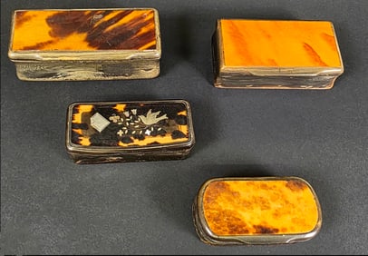 Four English Antique Tortoiseshell Miniature Boxes, 19th Century