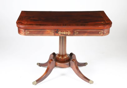 British Regency Brass Inlaid Exotic Wood Games Table, 19th Century