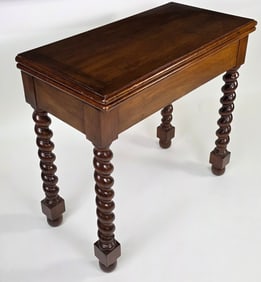 Antique English Barley Twist Mahogany Folding Card Table, 19th century