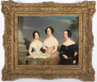 Jean Jacques Delanghe Oil on Panel "Portrait of Three Generations of Woman", 19th Century