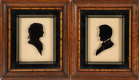 Pair of Miniature Reverse Paintings on Glass of Abraham and Mary Todd Lincoln, 19th Century
