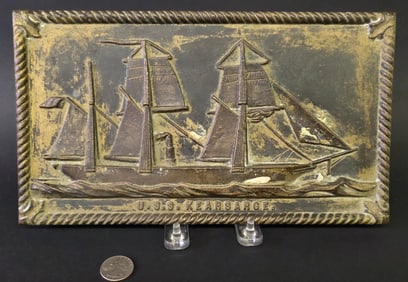 Vintage Solid Bronze U.S.S. Kearsarge Souvenir Ship Plaque, 20th century