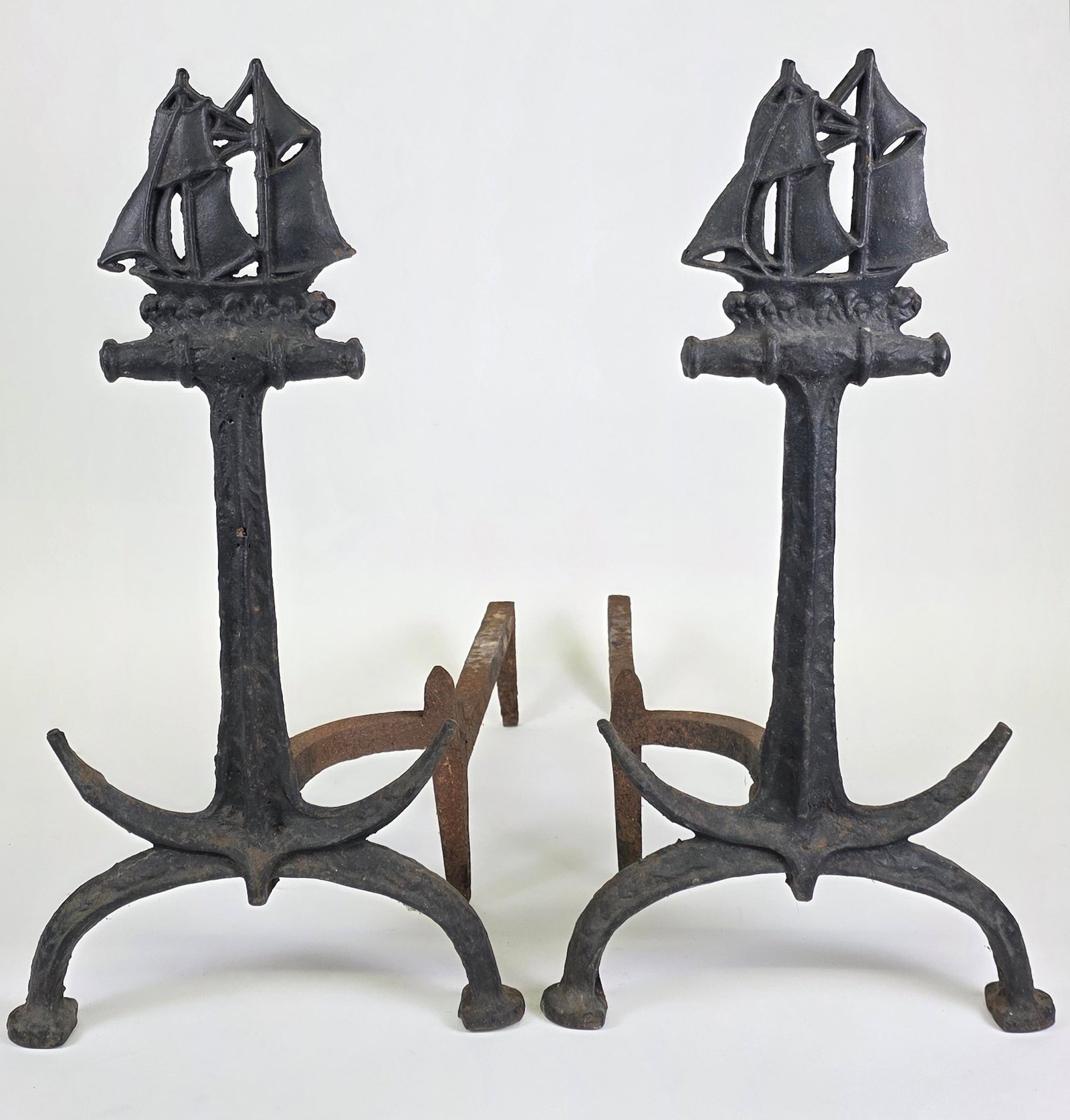 Pair of Vintage Cast Iron Anchor and Clipper Ship Andirons (1 of 4)