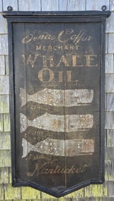 Antique Style Nantucket Whale Oil Merchant Trade Sign, Zenas Coffin Co