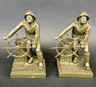 Pair of Jennings Brothers Bronze Clad Figural Gloucester Fisherman Bookends, 20th century