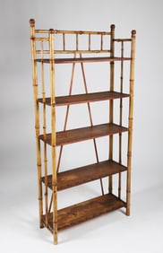 Antique Tall Bamboo and Pine Etagere Bookshelf