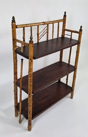 Antique English Bamboo Three Tier Etagere Bookshelf, 19th century