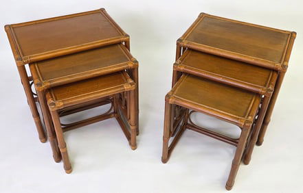 Pair of Rattan and Bamboo Nesting Tables