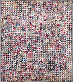 Antique Touching Triangles "Broken Dishes" Patchwork Quilt, 19th Century