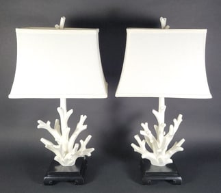 Pair of Vintage Faux Coral Lacquered Composition Lamps