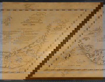 Folk Art Nantucket Map Designed and Drawn by Walter William Holt, 1929