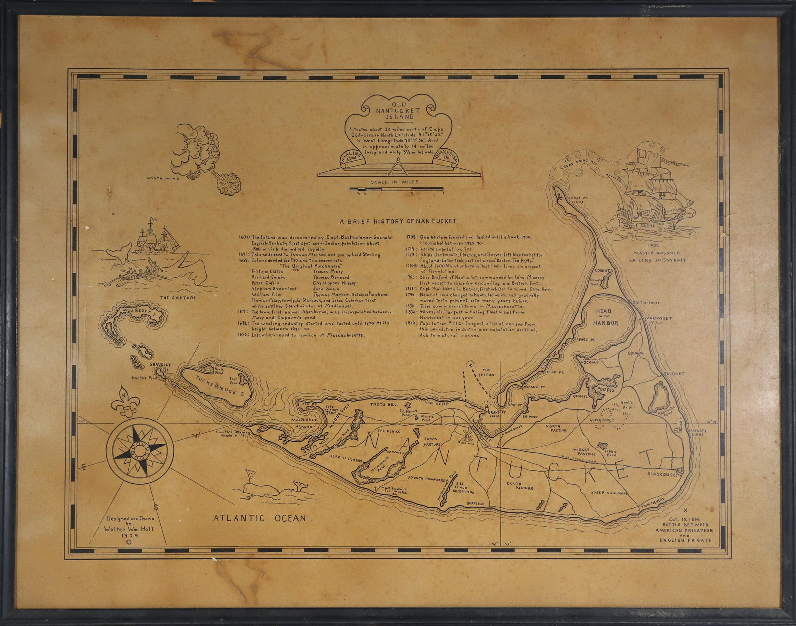 Folk Art Nantucket Map Designed and Drawn by Walter William Holt, 1929 (1 of 9)