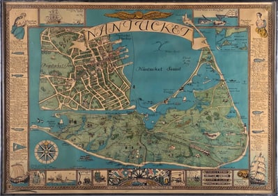 Ruth Haviland Sutton Lithograph "Map of Nantucket Island"
