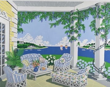 Large Eric Holch Limited Edition Nantucket Silk Screen, "Harbor Porch"