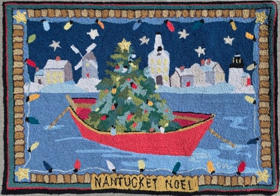 Vintage Claire Murray Christmas Hooked Rug "Nantucket Noel"