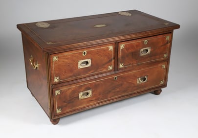 Brass Mounted Campaign Style Low Chest, 20th Century