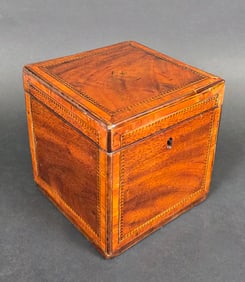 Antique British Regency Single Compartment Inlaid Tea Caddy, 19th century