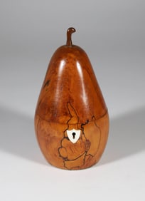 Carved Wood Pear Tea Caddy with Bone Keyhole Escutcheon