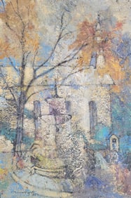 Ted Loewenguth Mid Century Modern Church Painting