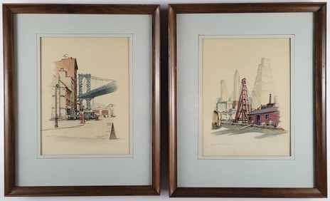Pair of George Stimmel (1880-1964) New York City Watercolor Scenes