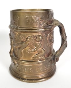 Adolphe Maubach French Bronze Figural Bacchanalian Decorated Tankard Mug