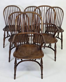 Set of Six English Oak Bow Back Windsor Dining Chairs