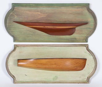 Pair of Contemporary Half Hull Models on Painted Planks