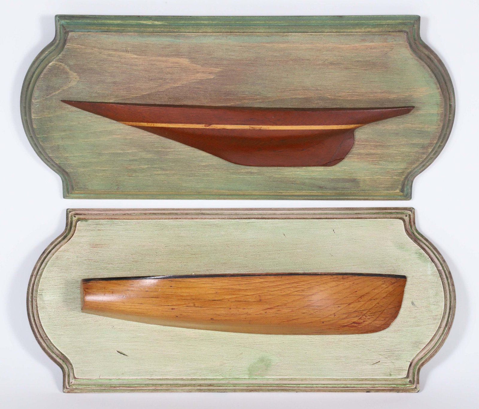 Pair of Contemporary Half Hull Models on Painted Planks (1 of 4)