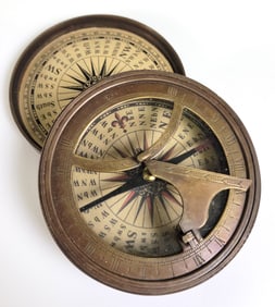 Vintage Nautical Military Brass Pocket Compass Sundial