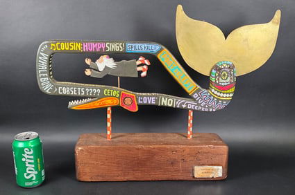 Vintage Howard Ortman Jonah and The Whale Carved and Painted Sculpture, 20th Century