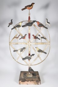 Contemporary Painted Metal Song Bird Wheel
