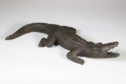 Patina Brass Crocodile Sculpture
