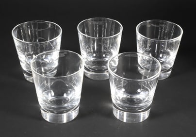 Set of Five Signed Steuben Crystal Old Fashion Glasses