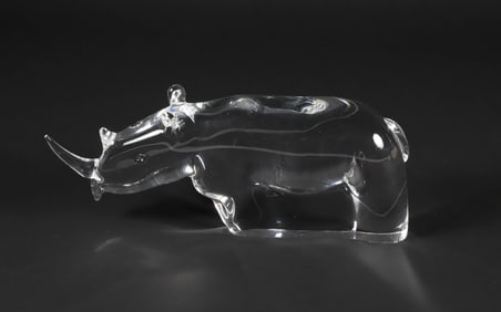 Signed Steuben Clear Crystal Rhinoceros