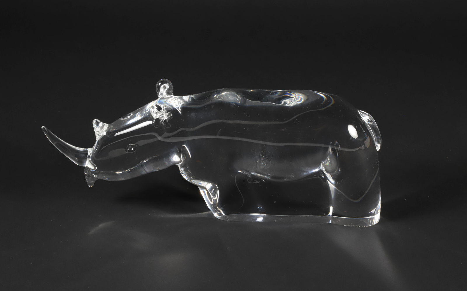 Signed Steuben Clear Crystal Rhinoceros: Signed Steuben Clear Crystal Rhinoceros Length 11 in.