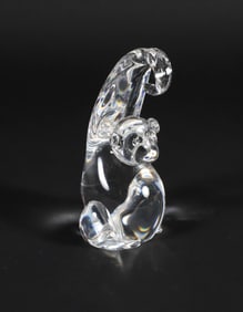 Signed Steuben Clear Crystal Swinging Monkey Designed by "KDS" circa 1973
