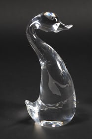 Signed Steuben Clear Crystal Duckling Designed by Lloyd Atkins, 1964