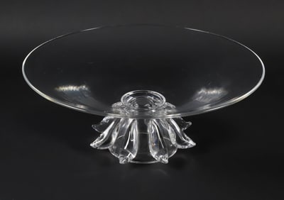 Signed Steuben Clear Crystal Large Footed Centerpiece Bowl Designed by Donald Pollard, circa 1961