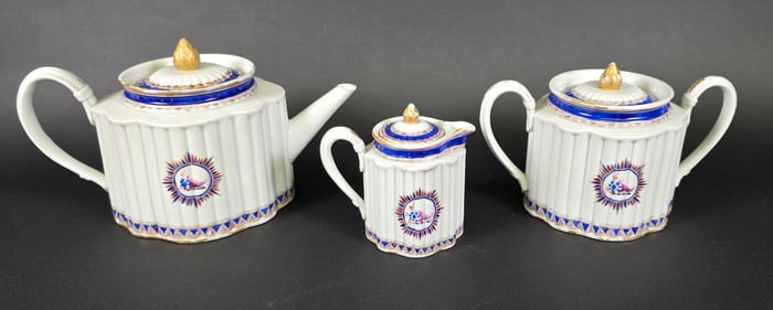 Antique Samson Porcelain Three Piece Coffee Set, 19th century