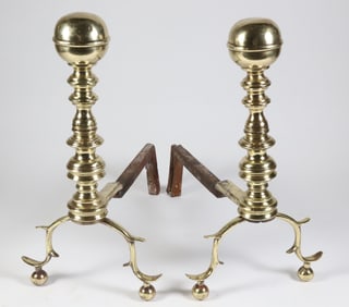 Pair of Period Boston Ball Top Andirons, 19th Century