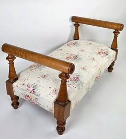 Antique Sheraton Tiger Maple Upholstered Day Bed