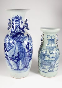 Two Canton Style Blue and White Vases