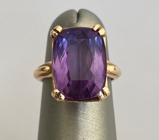 14k Yellow Gold Amethyst "Cushion Cut" Lady's Cocktail Ring