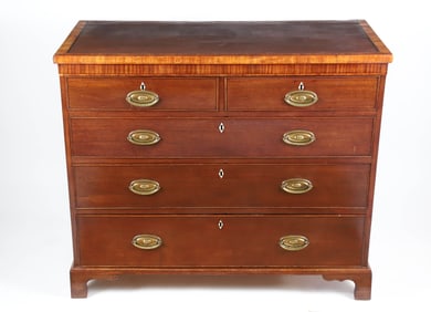 English Mahogany Inlaid Two Over Three Drawer Chest, 19th Century