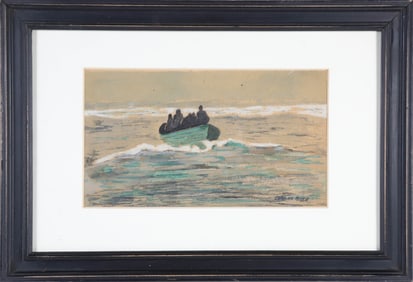 Charles Riter Watercolor on Paper "Coming Ashore in a Dory"