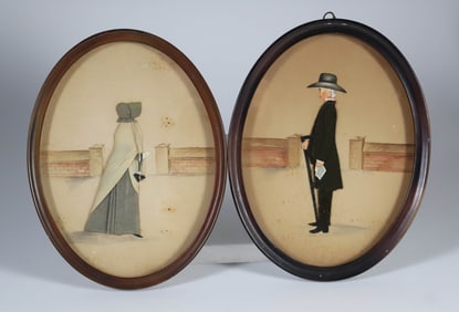 Pair of Quaker Oval Portraits of Man and Woman by R.P. Bye, 20th Century